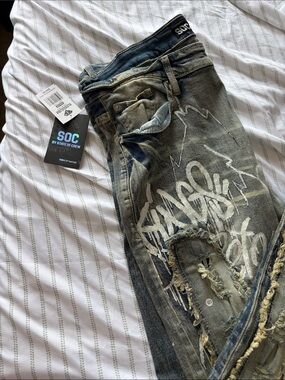 Distressed Gray/Blue Men's Jeans